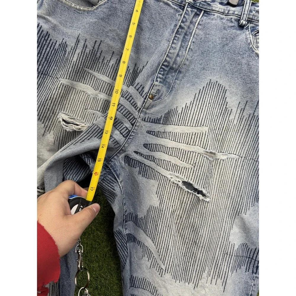 Akademiks Jeans Mens 40 y2k Unseen Forces Denim Graphic Wide Leg Grunge Baggy